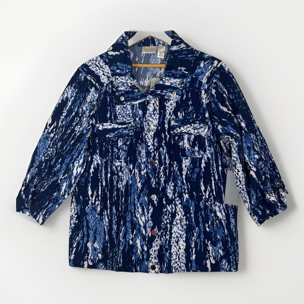 Zenergy By Chico's Neema Gulf Splash Zazu Jacket Womens Size 2 Large Brisk Blue
